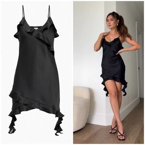 Aritzia Wilfred Botanical Satin Dress in Black Size S
